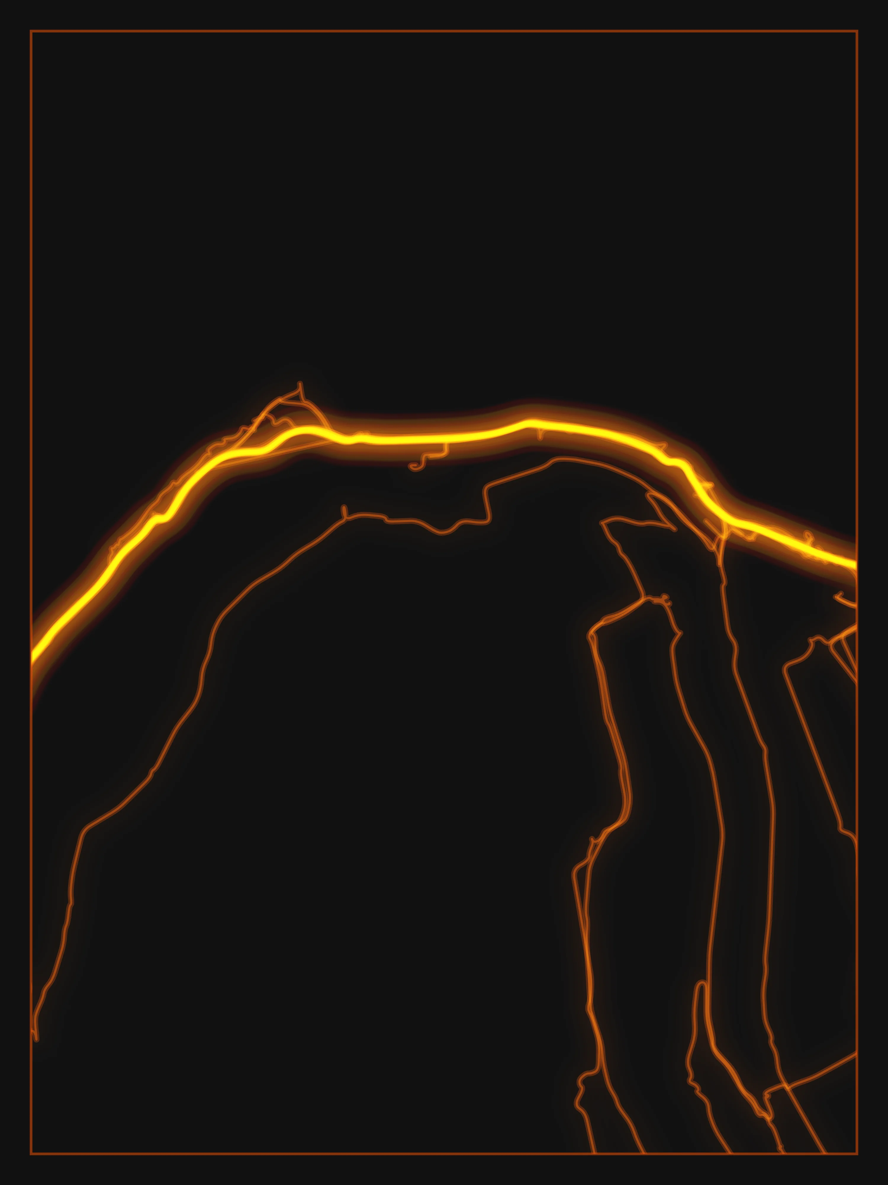 Noir theme poster — glowing teal trails on black