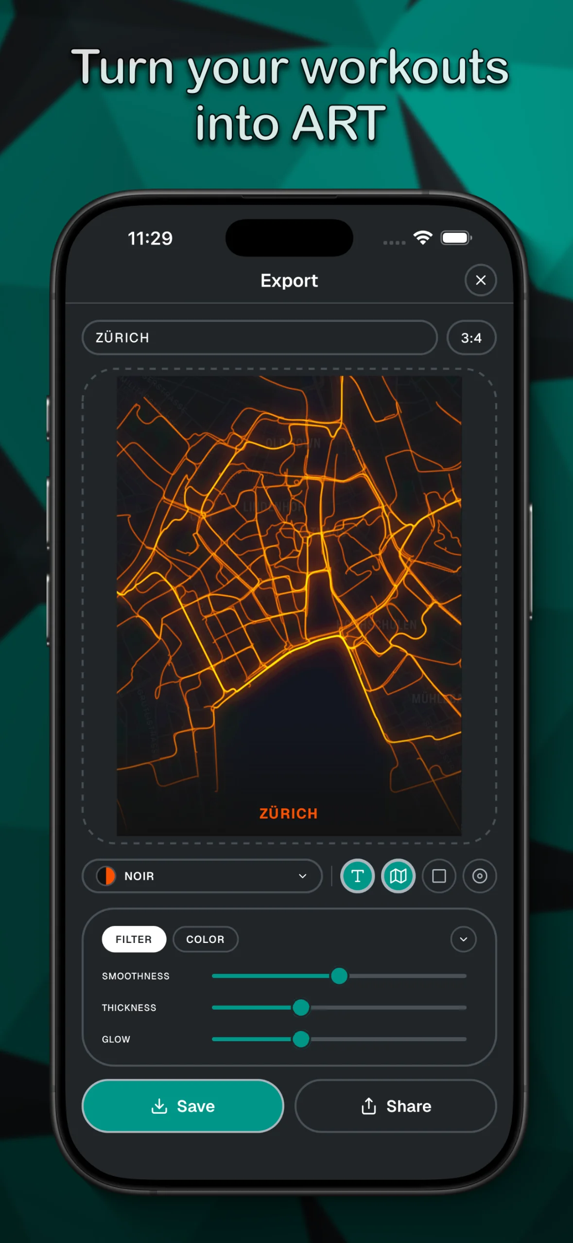 Poster export with dark fire theme