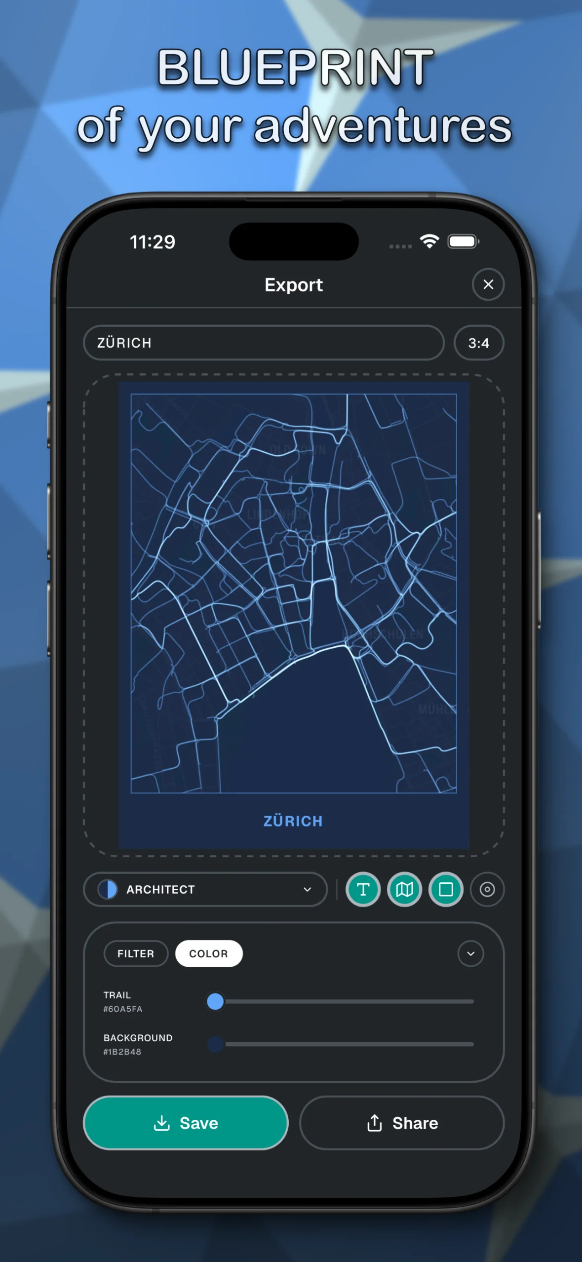 Poster export with black and white theme