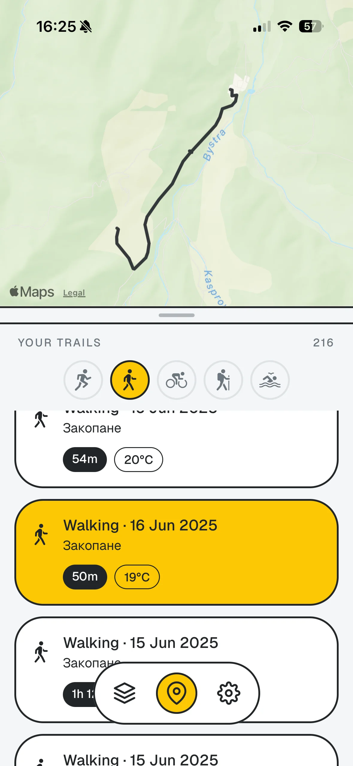 Trail list with map preview