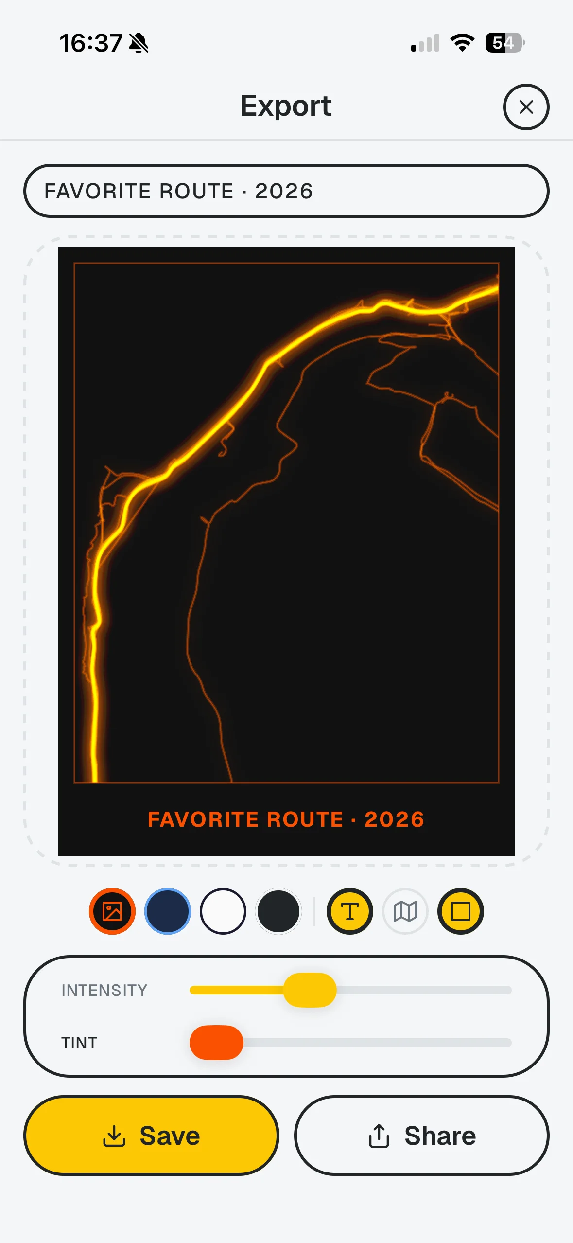 Poster export screen, poster preview and settings